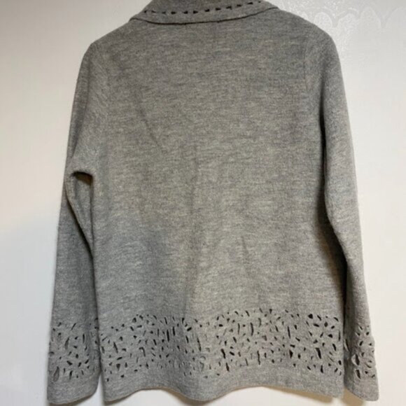 525 America Wool Laser Cut Full Zip Gray Women's Cardigan Sweater Jacket Size M - Picture 10 of 12